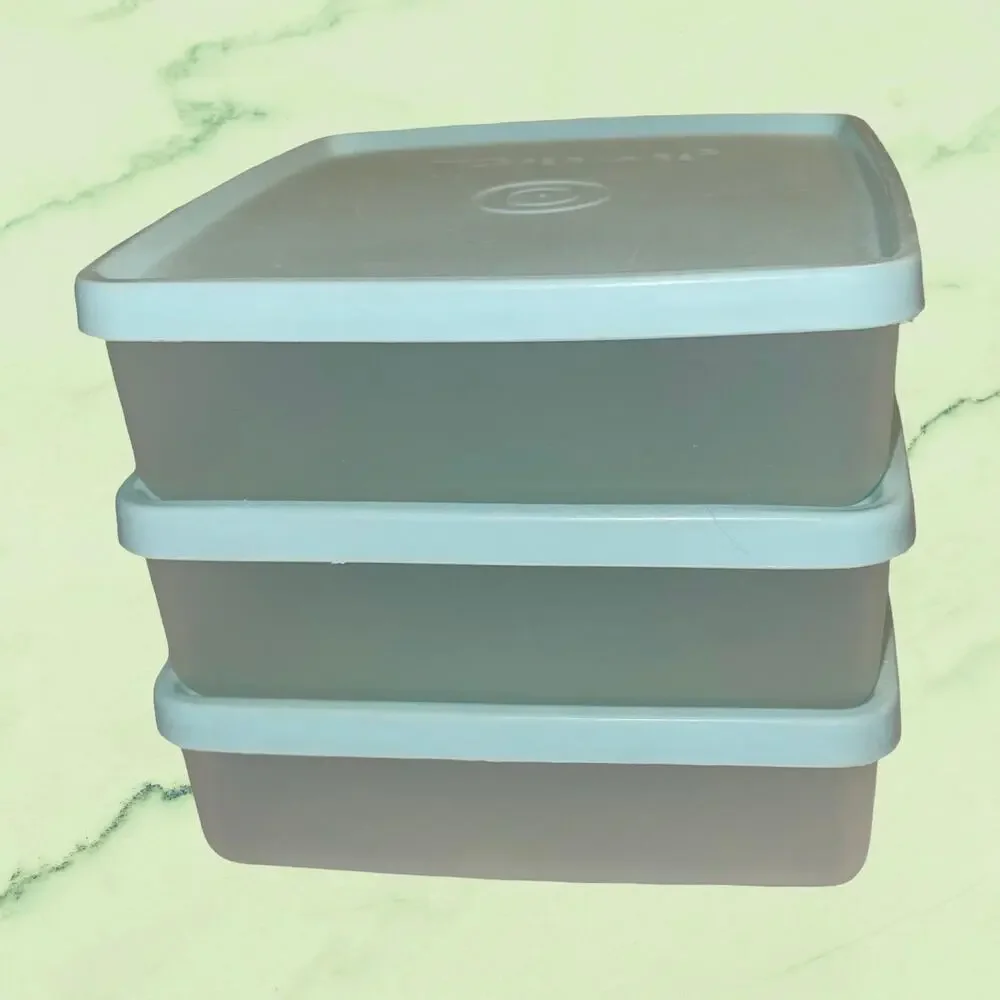 Tupperware 670 671 Square Away Sandwich Keeper Set of 3 Seafoam Green Aqua Vtg